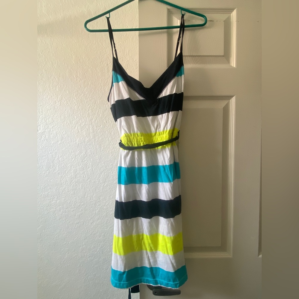 Striped Short Tank Dress with Belt